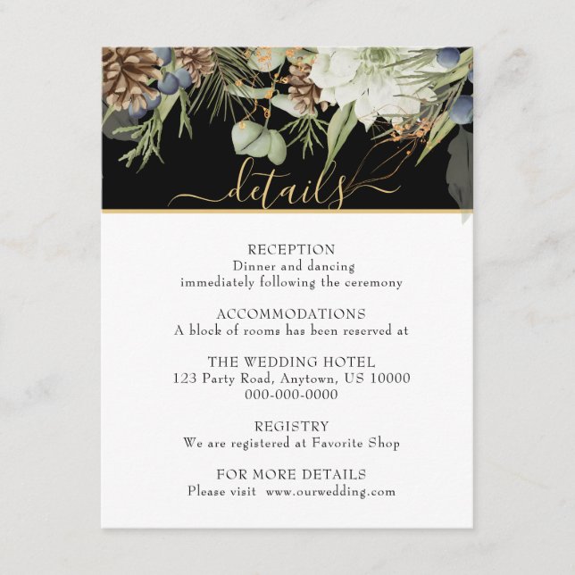 Rustic Woodland Greenery & Pinecones on Black Tilläggskort (Framsida)