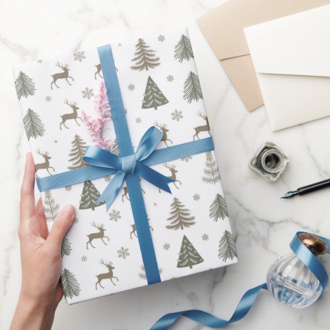 Rustic Woodland Guld accines with Reindeer & Träd Presentpapper (Gifting)