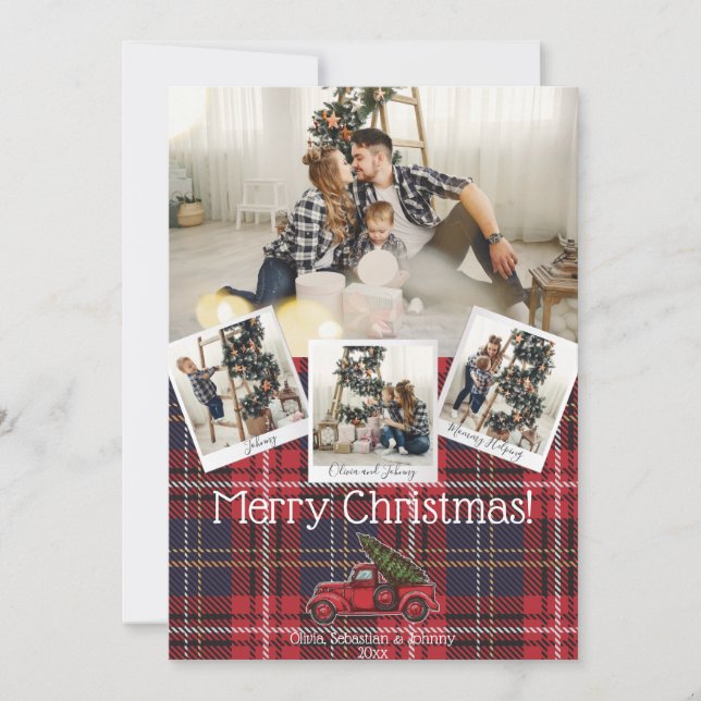 Rustic Woodland Helgdag Modern 5 Fotojul Julkort (Framsida)