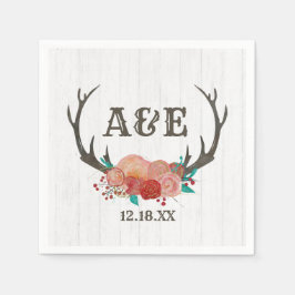 Rustic Woodland Hjort Antler Boho Bröllop Monogram Pappersservett