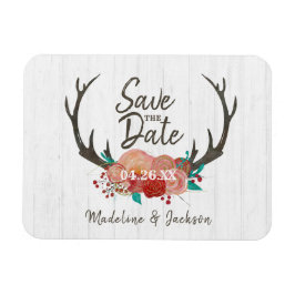 Rustic Woodland Hjort Antler Bouquet Spara datumet Magnet