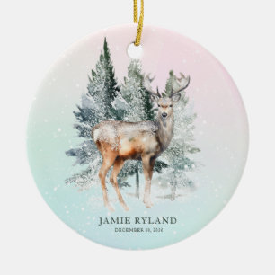 Rustic Woodland Hjort Baby Photo Keepsak Julgransprydnad Keramik
