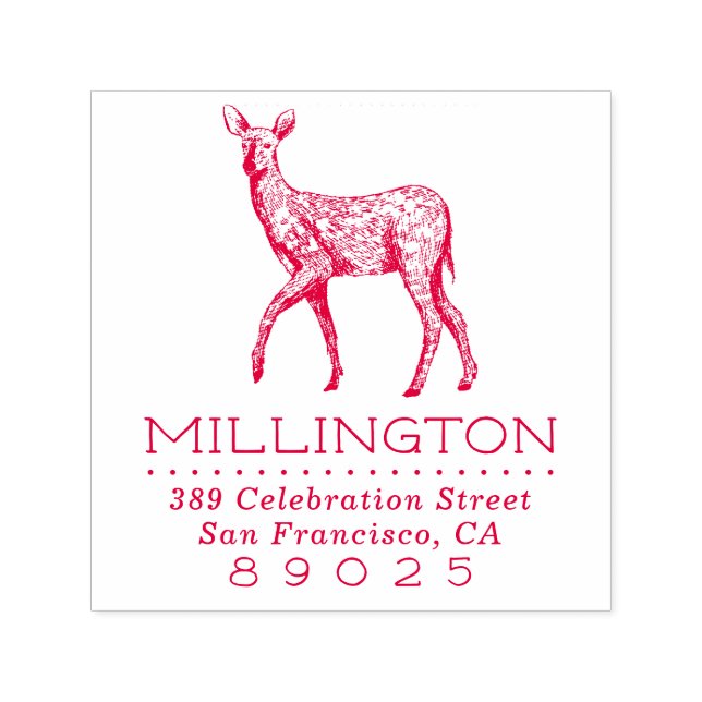 Rustic Woodland Hjort Family Namn Returadress Självfärgande Stämpel (Design)