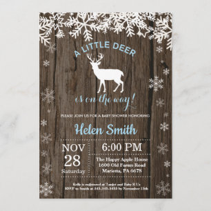 Rustic Woodland Hjort Winter Boy Shower Inbjudningar