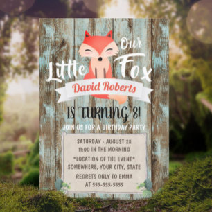 Rustic Woodland Little Fox 8th Födelsedagsfest Inbjudningar