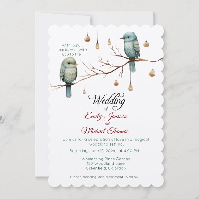 Rustic Woodland Love birds Firande Inbjudningar (Framsida)