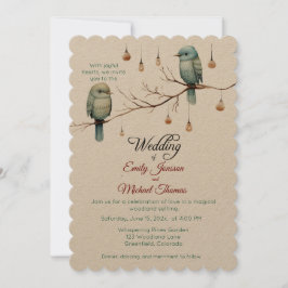 Rustic Woodland Love birds Firande Inbjudningar
