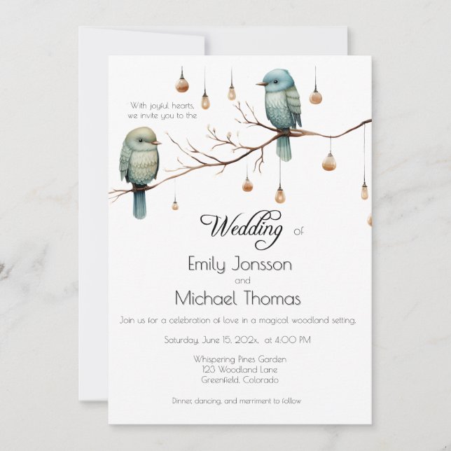 Rustic Woodland Love birds Firande Inbjudningar (Framsida)