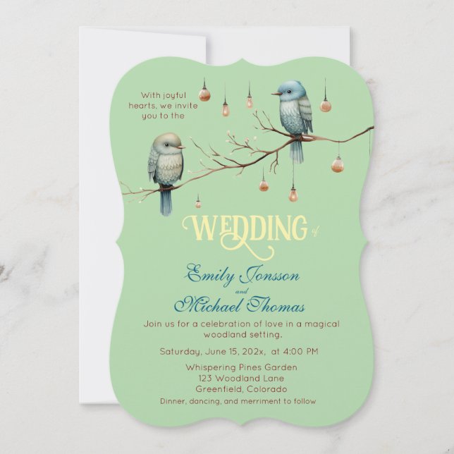 Rustic Woodland Love birds Firande Inbjudningar (Framsida)