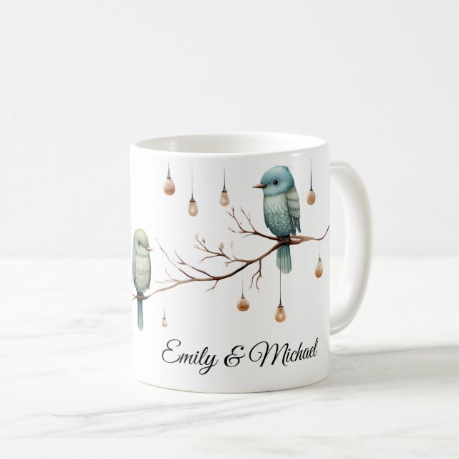 Rustic Woodland Love birds Firande Kaffemugg (Framsida höger)