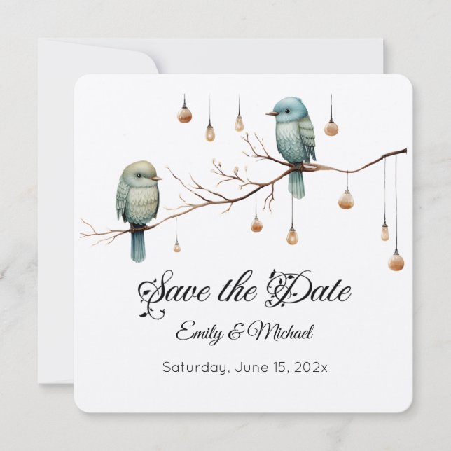 Rustic Woodland Love birds Firande Spara Datumet (Framsida)