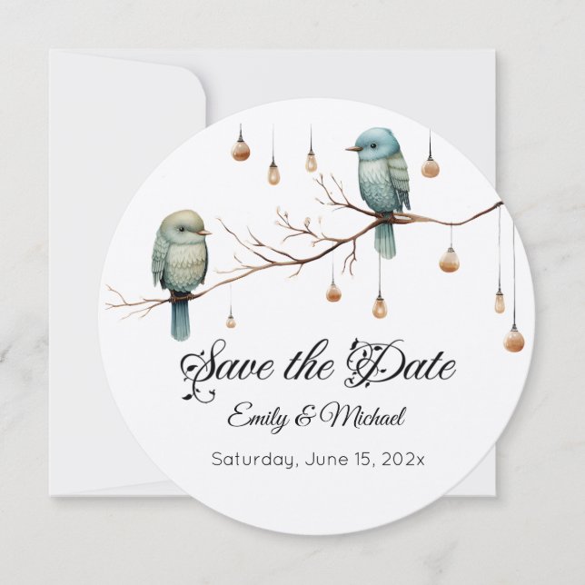 Rustic Woodland Love birds Firande Spara Datumet (Framsida)