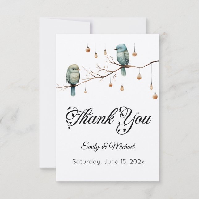 Rustic Woodland Love birds Firande Tack Kort (Framsida)