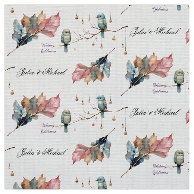 Rustic Woodland Love birds Firande Tyg (Provkarta)