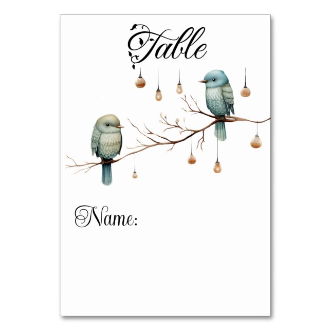 Rustic Woodland Love birds Romantic Bröllop Bordsnummer (Framsidan)