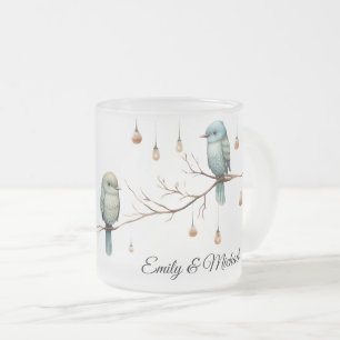 Rustic Woodland Love birds Romantic Bröllop Frostad Glasmugg