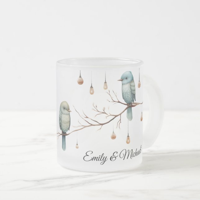 Rustic Woodland Love birds Romantic Bröllop Frostad Glasmugg (Framsida höger)