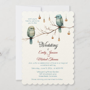 Rustic Woodland Love birds Romantic Bröllop Inbjudningar
