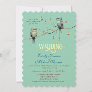 Rustic Woodland Love birds Romantic Bröllop Inbjudningar