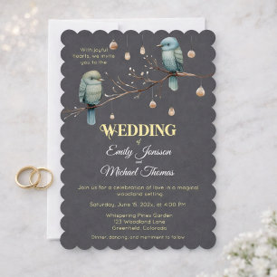 Rustic Woodland Love birds Romantic Bröllop Inbjudningar