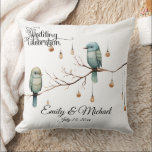 Rustic Woodland Love birds Romantic Bröllop Kudde<br><div class="desc">Den här charmerande bilden har två ömtåliga fåglar som är placerade på en bare gren, omgivna av hängglas ljus som ser ut som vintage lyktor. Fågelfjädrarnas mjuka nyanser av grönt och blått och den minimalistiska bakgrunden ge ger en vismisk och rustik känsla. Ljus tillför en varm, magisk glöd, skapar scenen...</div>