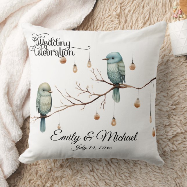 Rustic Woodland Love birds Romantic Bröllop Kudde (Filt)