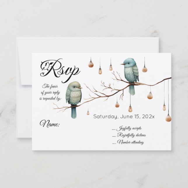 Rustic Woodland Love birds Romantic Bröllop OSA Kort (Framsida)