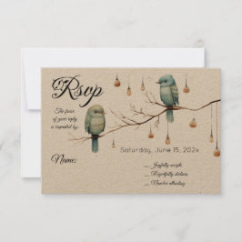 Rustic Woodland Love birds Romantic Bröllop OSA Kort