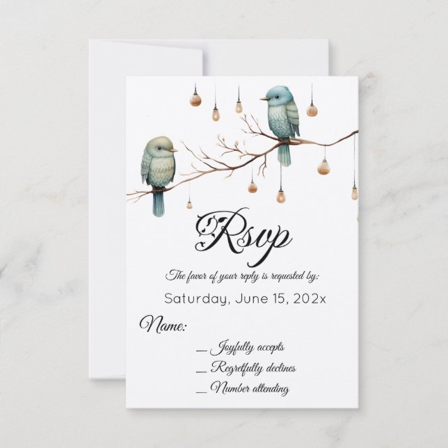 Rustic Woodland Love birds Romantic Bröllop OSA Kort (Framsida)