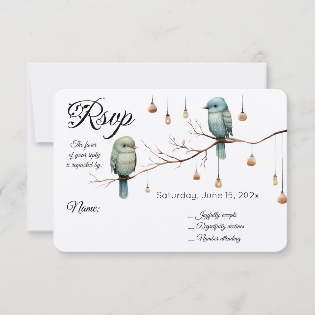 Rustic Woodland Love birds Romantic Bröllop OSA Kort (Framsida)