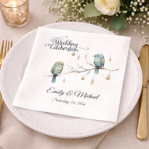 Rustic Woodland Love birds Romantic Bröllop Pappersservett
