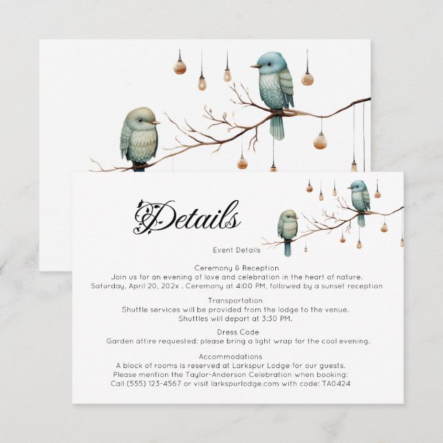 Rustic Woodland Love birds Romantic Bröllop Tilläggskort (Fram/baksida)