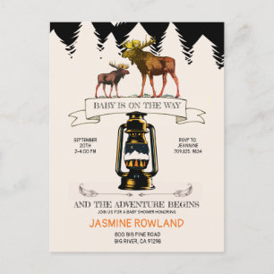 Rustic Woodland Moose Baby Shower Inbjudan Vykort