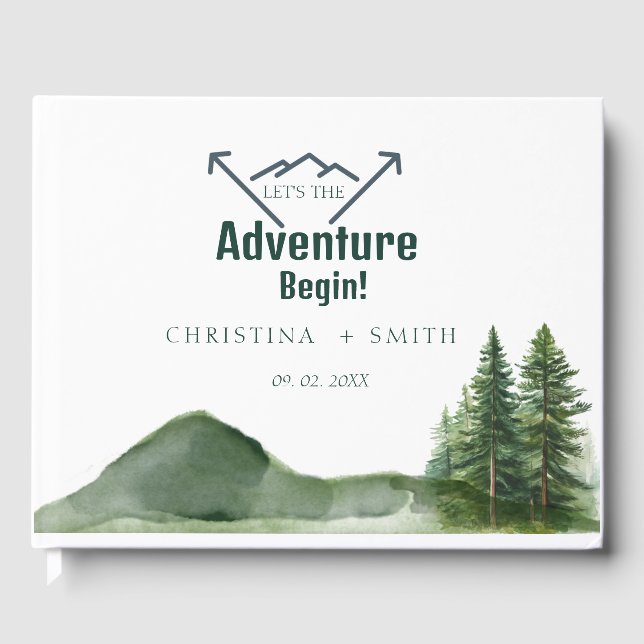 Rustic Woodland Mountain Forest Gräs Bröllop Gästböcker (Framsida)