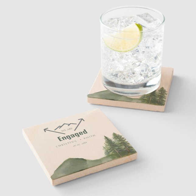 Rustic Woodland Mountain Forest Gräs Bröllop Stenunderlägg (Sidan)