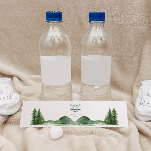 Rustic Woodland Mountain Forest Gräs Bröllop Vattenflaskor Etikett