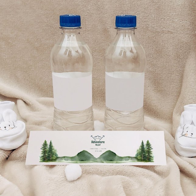 Rustic Woodland Mountain Forest Gräs Bröllop Vattenflaskor Etikett (Skapare uppladdad)