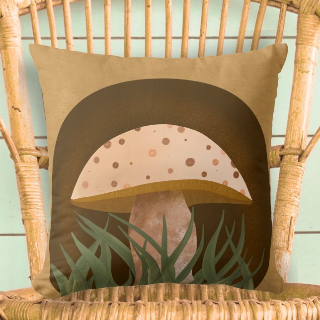 Rustic Woodland Mushroom Cute Kudde (Rustic Woodland Mushroom Cute Throw Pillow. Illustration, Home Decor, Cute, Earthy, Nature, Brown)