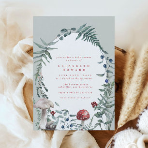 Rustic Woodland Mushroom Sage Grönt Baby Shower Inbjudningar