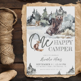 Rustic Woodland One Lycklig Camper Birthday Inbjudningar