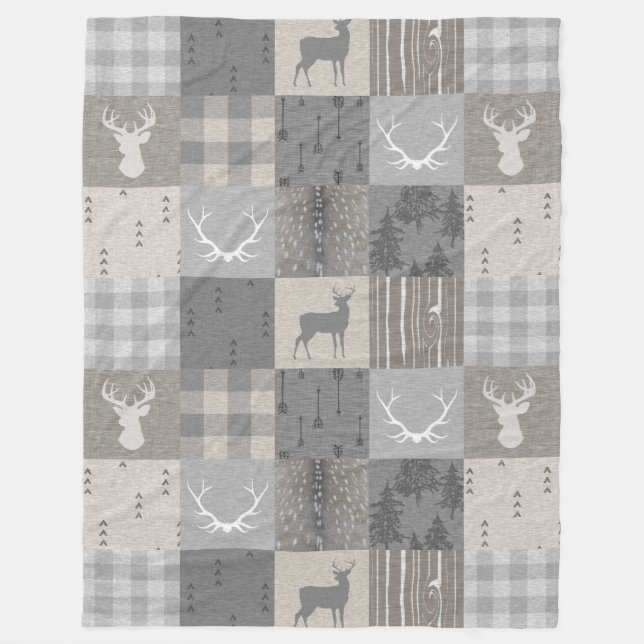 Rustic Woodland Patchwork - Neutralter Fleecefilt (Framsidan)