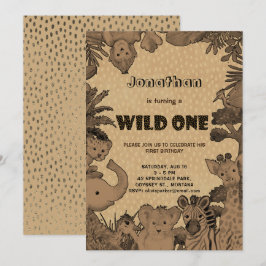 Rustic Woodland Rain Forest Animals Brown Kraft Inbjudningar