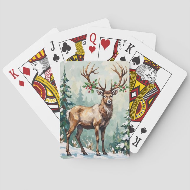 Rustic Woodland Reindeer Elegant Christmas Art Casinokort (Baksidan)