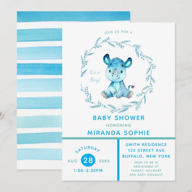 Rustic Woodland Rhino Boy Shower-inbjudan Inbjudningar (Fram/baksida)