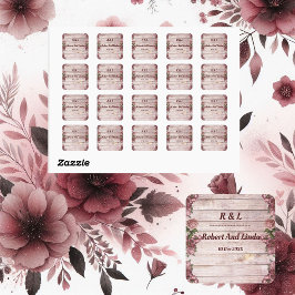 Rustic Woodland Ro Blommigt Landsbyggsbröllop Fyrkantigt Klistermärke