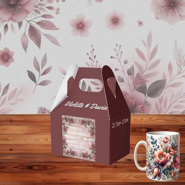 Rustic Woodland Ro Blommigt Landsbyggsbröllop Presentaskar (Rustic Woodland Roses Floral Country Wedding Favor Boxes)