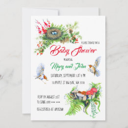 Rustic Woodland Robin Birds med Nest Baby Shower Inbjudningar