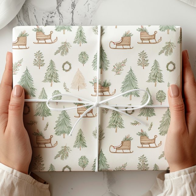Rustic Woodland Sleigh & Gräs Presentpapper (Skapare uppladdad)