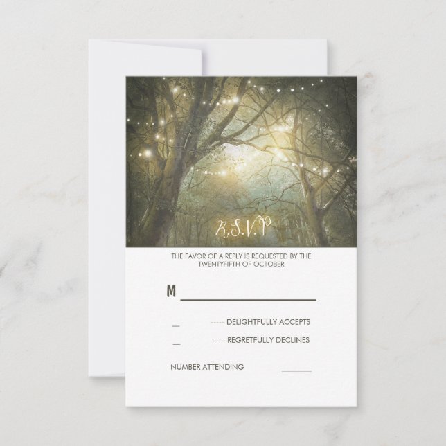 Rustic Woodland String Ljus Bröllop OSA Card Kort (Framsida)