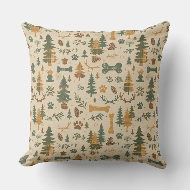 Rustic Woodland Throw Pillow – Lodge‑Inspired Pet Kudde (Framsida)